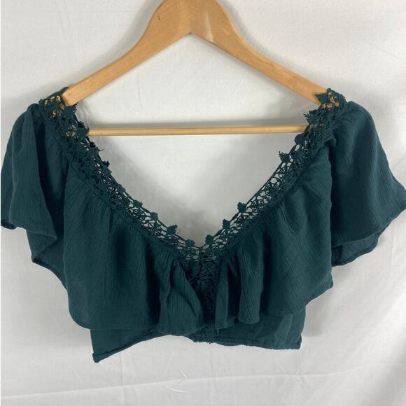 American Eagle Cropped V Neck Crochet Top Size Medium - Picture 1 of 5